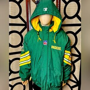 Vintage Starter Pro Line Green Bay Packers Jacket Size XL NFL Football With Hood